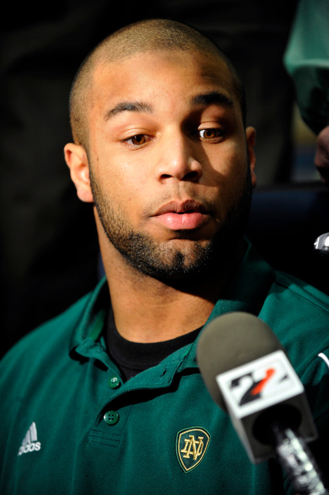 Golden Tate speaks to the media on Monday. (AP Photo/Joe Raymond)