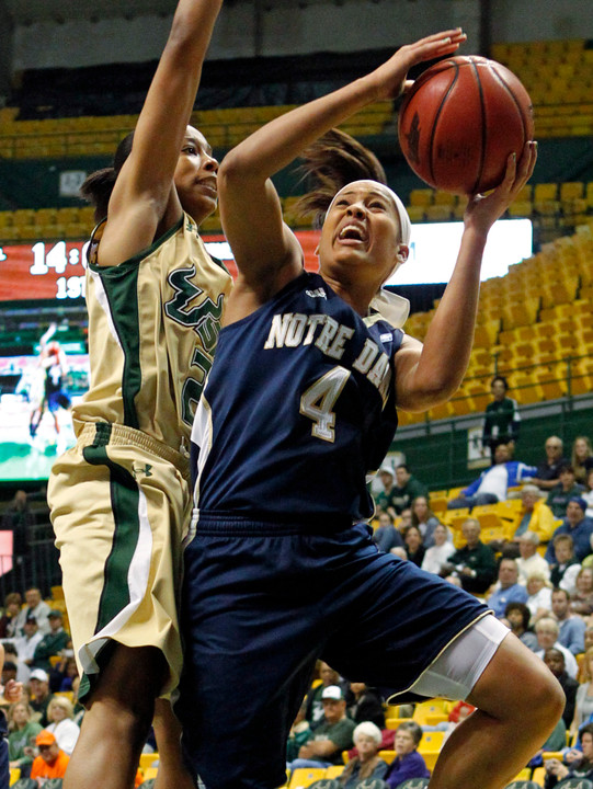 Skylar Diggins drives past a USF defender on Saturday night.