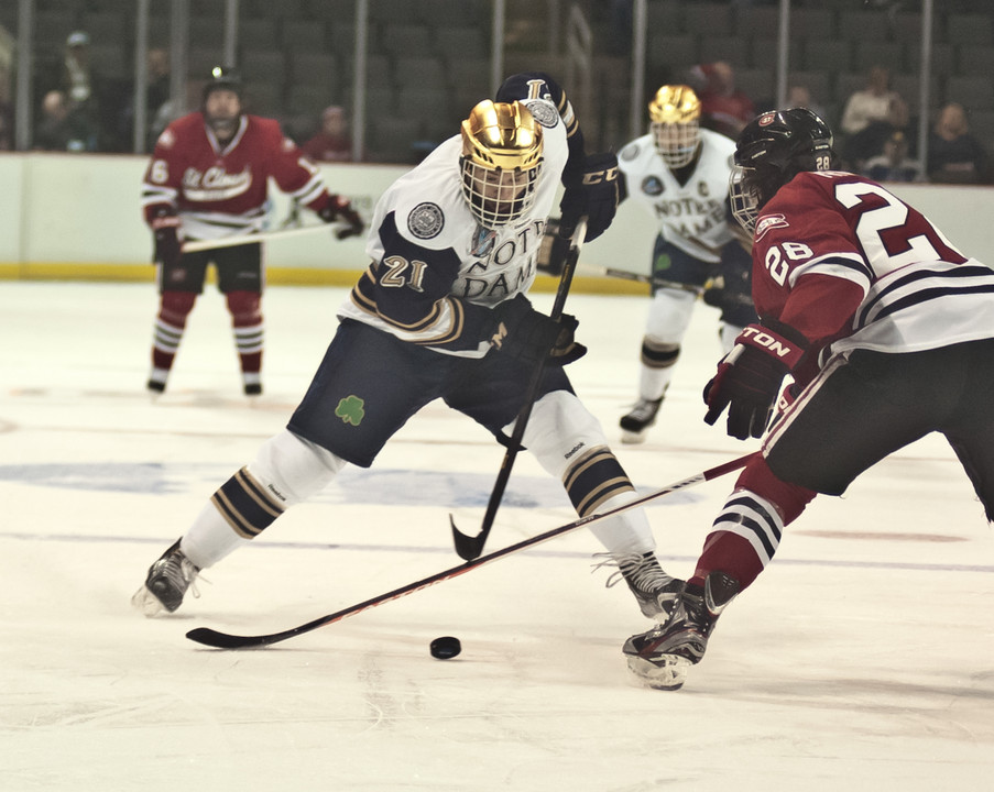 Senior right wing Bryan Rust scored his first goal of the season, short-handed, in the 2-1 loss to Vermont.