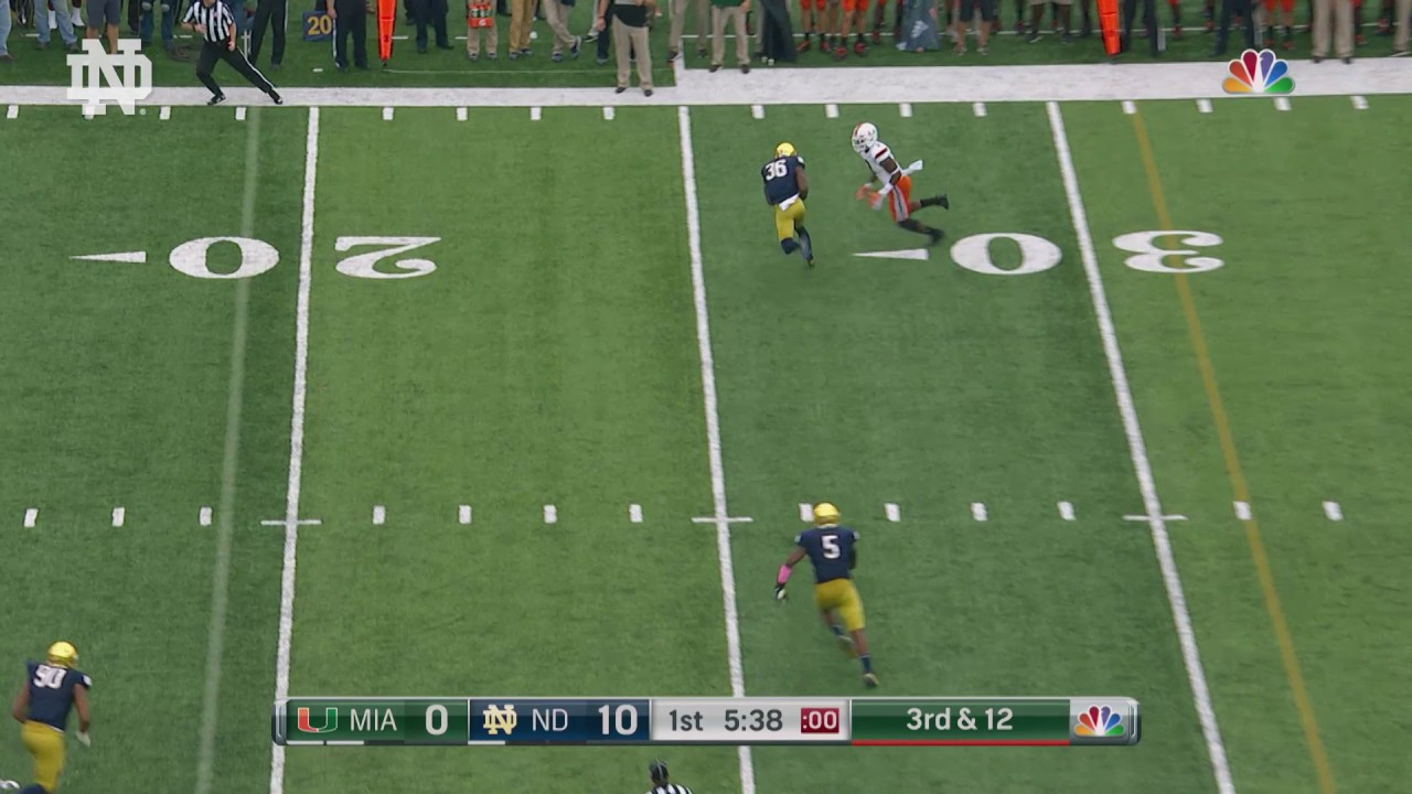 Notre Dame Football vs. Miami Instant Highlight - Cole Luke Interception