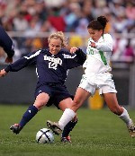 Current Notre Dame midfielders Ashley Jones (left) and Becca Mendoza (right) again should find themselves on opposite sides when the Notre Dame women face Mexico for the sixth straight spring, on April 28.