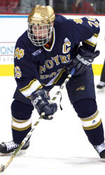 Senior T.J. Jindra and his Irish teammates open the37-game schedule on Friday, Oct. 6 with an exhibition tilt vs. the University of Windsor. (Photo by Rick Gorham).