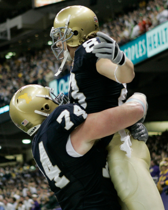 Samardzija finished his Irish football career as the school's all-time leader in receptions, receiving yards and touchdown receptions.