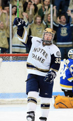 Senior left wing Garrett Regan was named CCHA offensive player of the week for the week ending Nov. 9.  He collected three goals in the Irish wins at Boston College and Providence College.