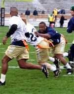 Current Monogram Club board member Chris Smith and his fellow Notre Dame football alums enjoyed the annual Flag-Football game on Blue-Gold day.