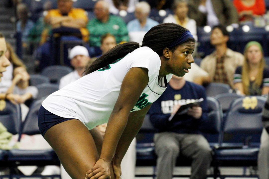 Sophomore Toni Alugbue leads the Irish in kills (305) and kills per set (3.59) this year.