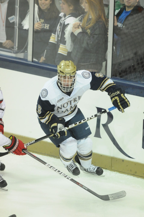 Senior defenseman Sam Calabrese leads a veteran Irish defense against Alaska this weekend at the Compton Family Ice Arena.