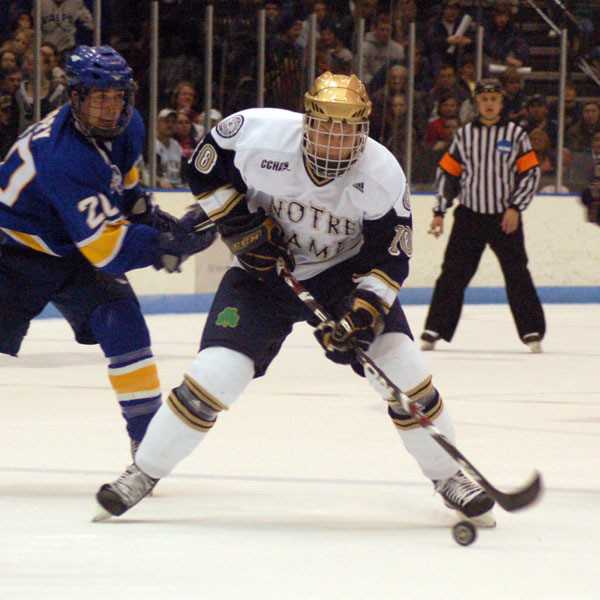 Senior center Justin White scored a pair of goals in Notre Dame's 9-5 win over Northern Michigan.  The two-goal game was the first of his Irish career.