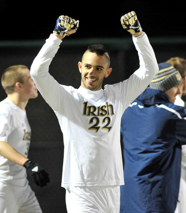Senior right back Luke Mishu celebrates Notre Dame's first College Cup berth.
