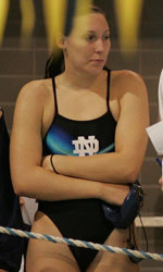 Freshman Caroline Johnson led off the victorious 800 freestyle relay with the fourth-fastest 200-yard time in Notre Dame history (1:49.96).