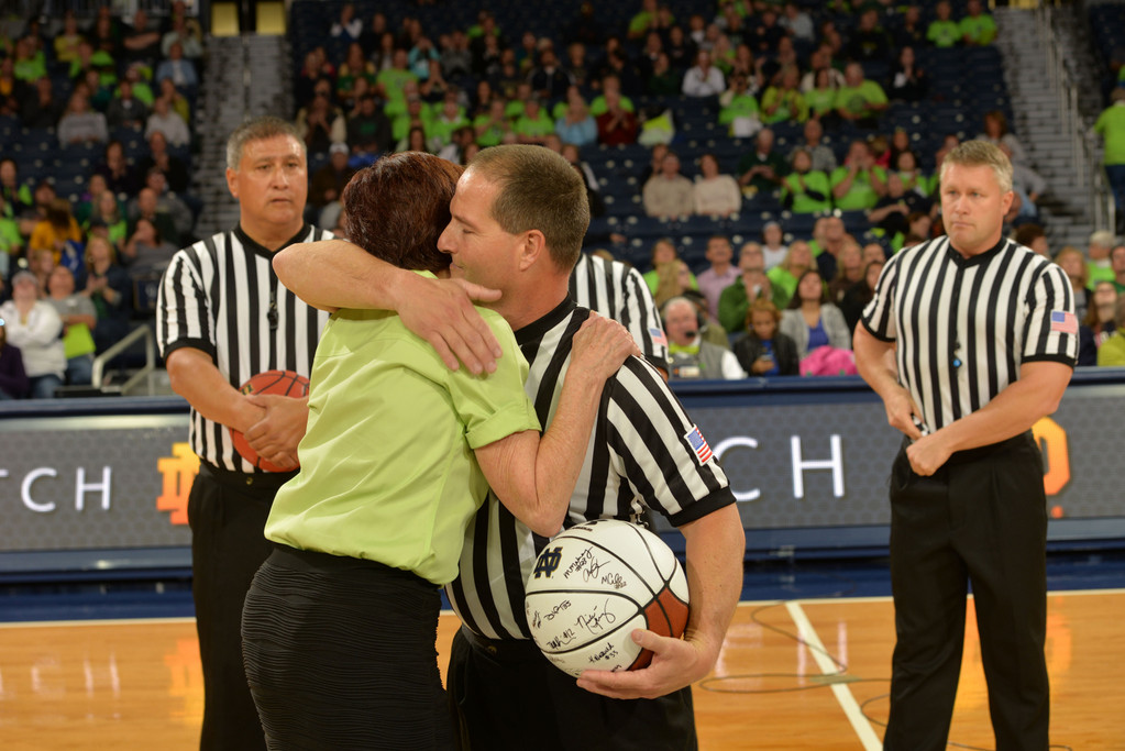 Cancer Survivor Jon Hershberger Officials ND Women's Basketball Game