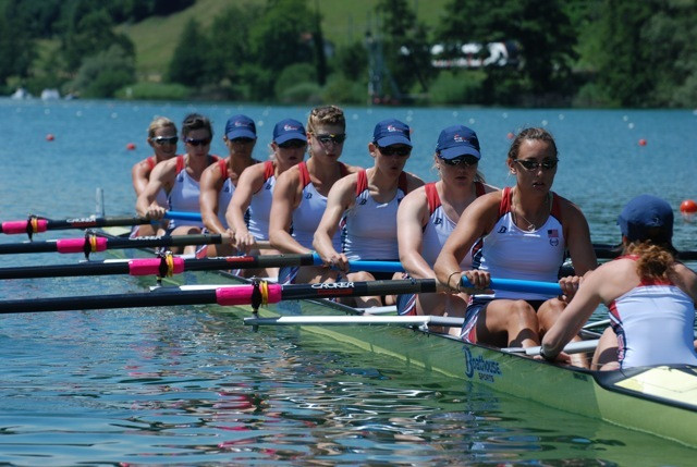 Amanda Polk (second to last) and her U.S. women's eight boat made it six-striaght international golds with their win at the 2011 World Rowing Championships.