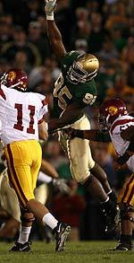 Senior defensive end Victor Abiamiri is one of the veterans of Notre Dame's defensive line.  As a junior, he was second on the team in tackles for a loss with 15 and led the squad with eight quarterback sacks on the year.