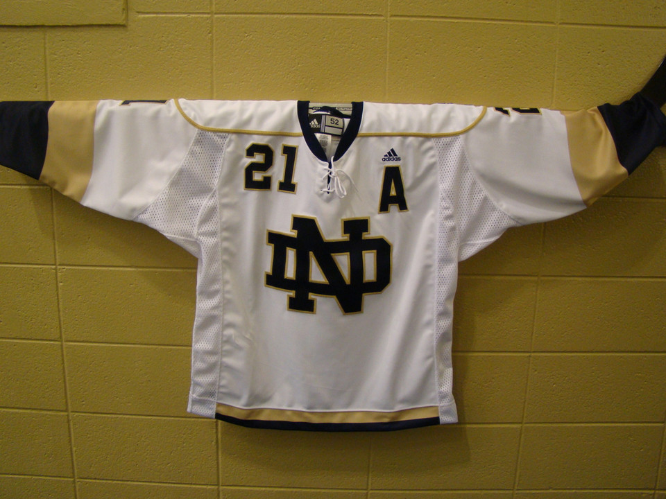 A look at the front of Kevin Deeth's commemorative jersey that will be auctioned off this weekend as part of Notre Dame hockey's "Give Them The Shirts Off Their Backs" fundraiser.