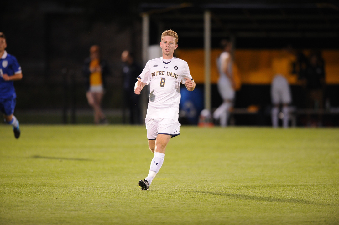 Jon Gallagher notched the winning Notre Dame goal in the 10th minute of a 2-0 victory over No. 24 USF on Friday at Alumni Stadium