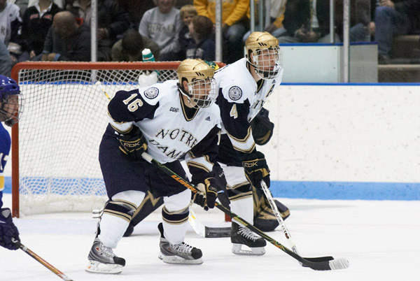 Dan Kissel and Dan VeNard can be seen in action Friday, March 28 on WHME-TV 46 when Notre Dame faces New Hampshire at 6:30 p.m. (EDT) in the NCAA West Regional.