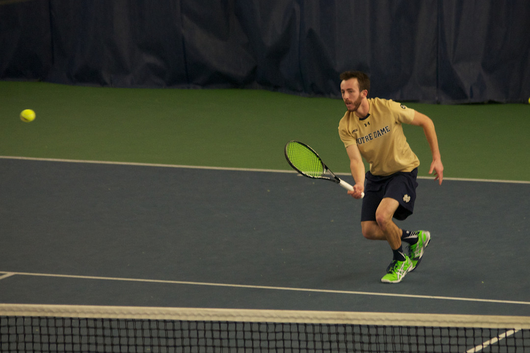 Senior Dougie Barnard got his first career dual match singles victory in the match against Boston College, a 4-6, 7-6(7), 1-0(10-2) victory over Matt Wagner.
