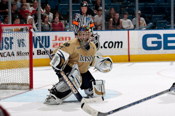 Junior goaltender Jordan Pearce will look to continue his strong season as he gets set to face Ferris State in the CCHA Quarterfinals.