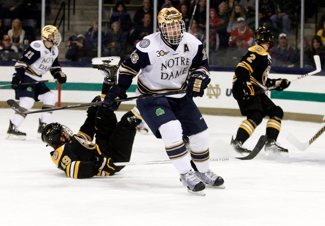 Senior defenseman Stephen Johns got the Irish back in the game versus Vermont with a great end-to-end rush to cut the lead to 2-1 in the second period.