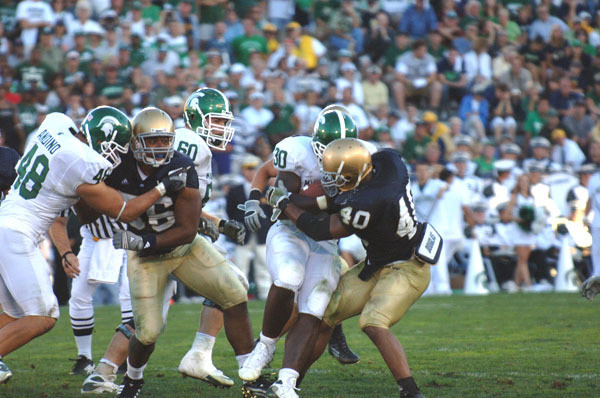 Senior inside linebacker Maurice Crum Jr. (pictured) and senior safety David Bruton met with the media Thursday to talk about this weekend's game against Michigan.