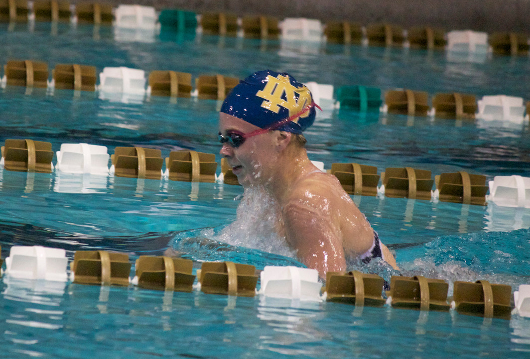 Sophomore Genevieve Bradford won the 100 breaststroke Friday night in a dual win over Valparaiso.