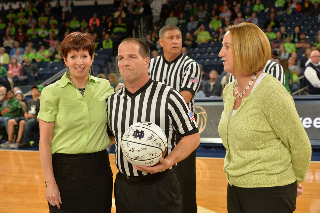Cancer Survivor Jon Hershberger Officials ND Women's Basketball Game