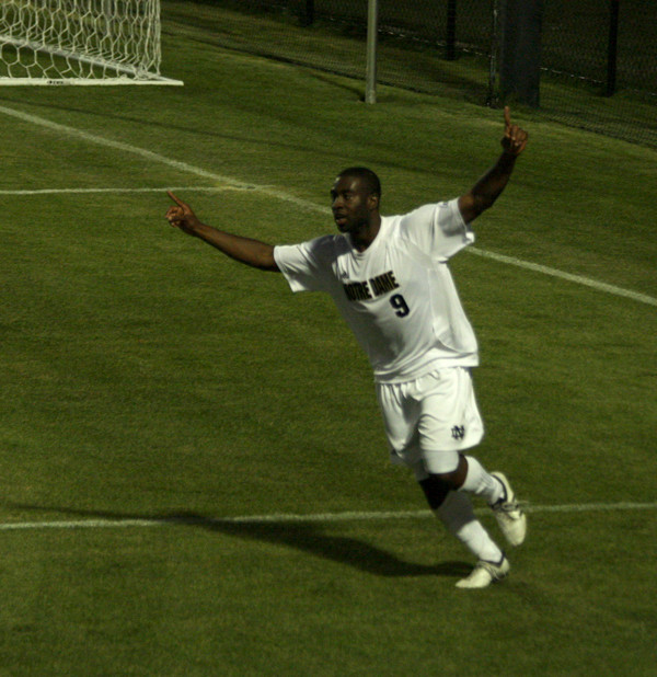 Senior forward Bright Dike celebrated the opening of the new Alumni Stadium in grand style on Sept. 1, netting a hat trick in Notre Dame's 5-0 win over Michigan.