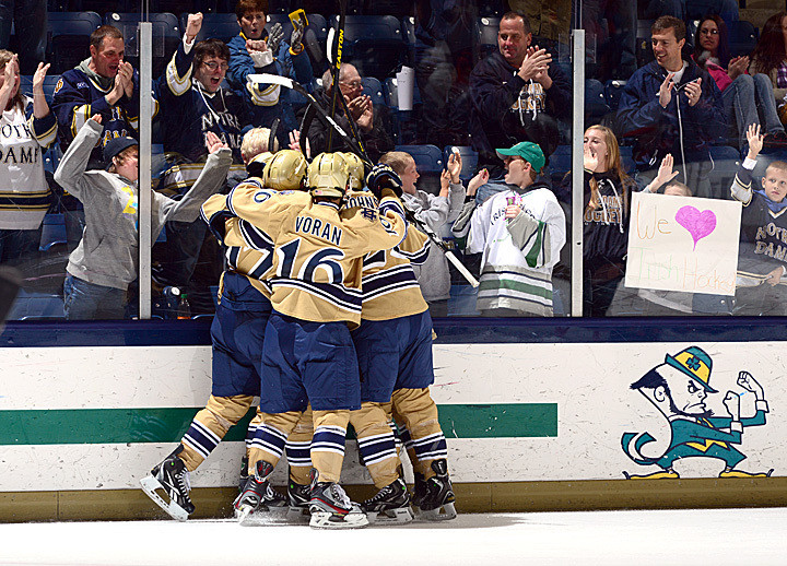The Irish celebrate David Gerths' game-tying goal against USA Under-18 Team.