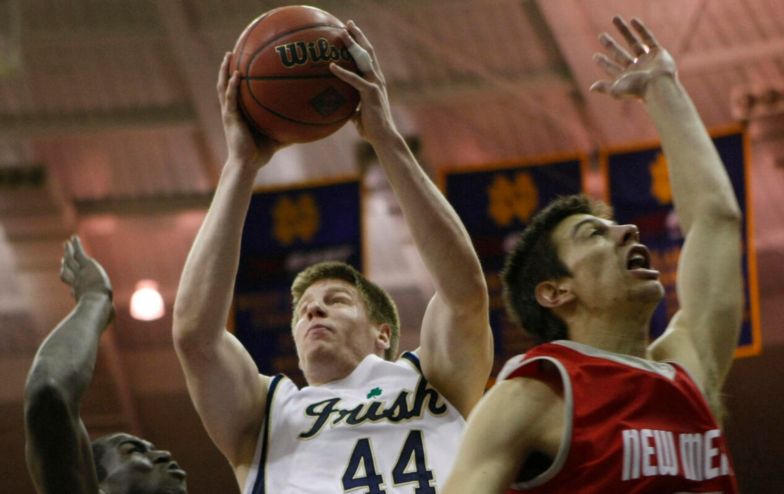 Luke Harangody takes a shot during the first half.