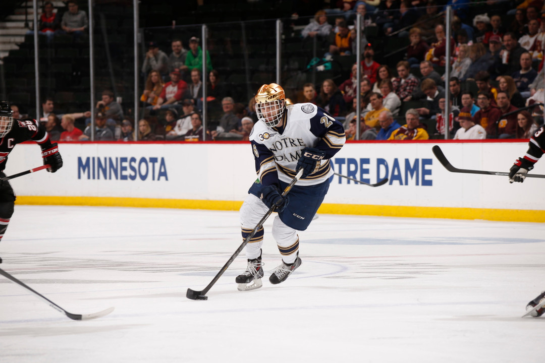 Junior center Steven Fogarty scored twice and added two assists in the 5-3 win over Lake Superior State.