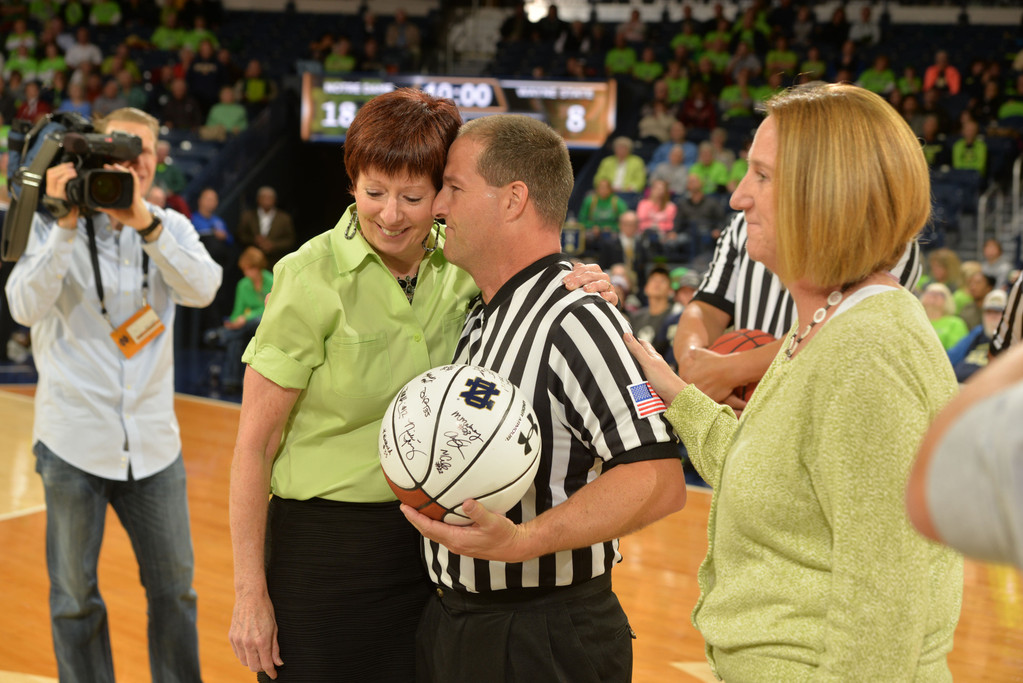 Cancer Survivor Jon Hershberger Officials ND Women's Basketball Game