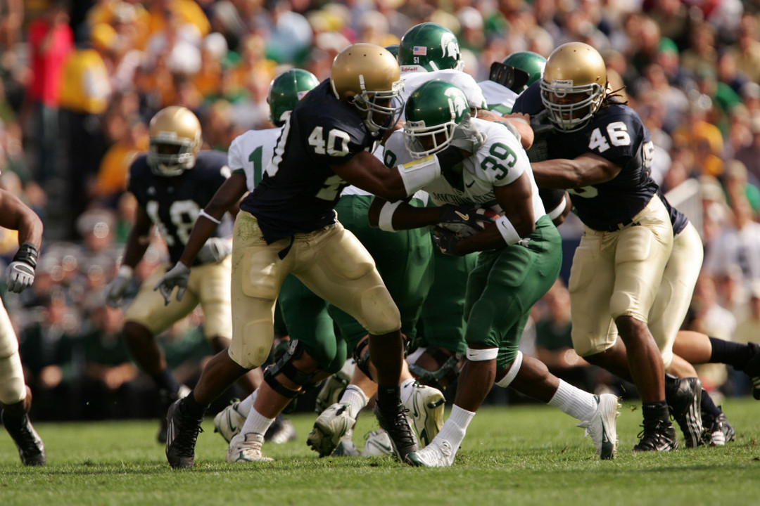 Maurice Crum Jr. started 42 consecutive games for the Irish, making 306 career tackles. He is now a graduate assistant for the Irish.
