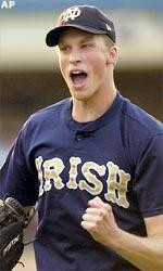 Tom Thornton was a spirited leader and big-game pitcher during his four seasons with the Notre Dame baseball program (photo by Joe Raymond).