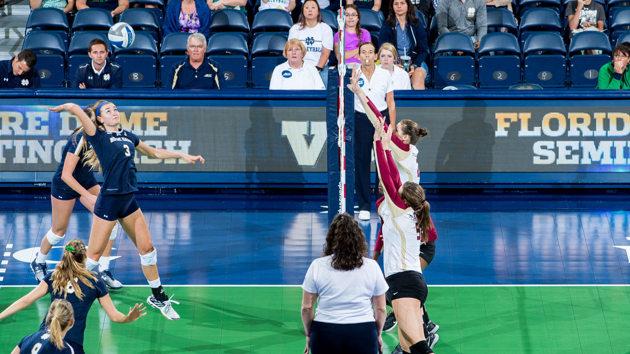 Sophomore Sam Fry led the Irish with 10 kills Friday night against Boston College.
