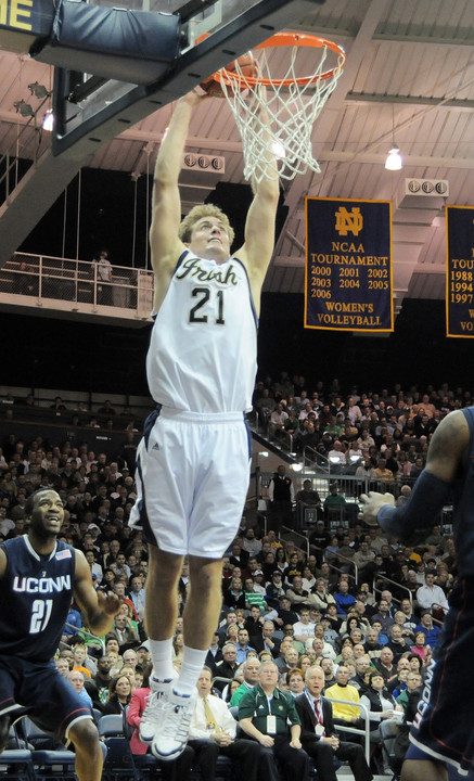 Senior men's basketball forward Tim Abromaitis averaged 16.1 points and 4.7 rebounds per game for the Fighting Irish last season, all while earning his bachelor's degree in finance a full year with a 3.8 GPA.