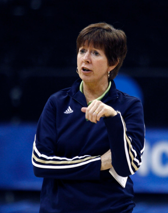 Notre Dame head coach Muffet McGraw observes practice (AP Photo/Ed Zurga)