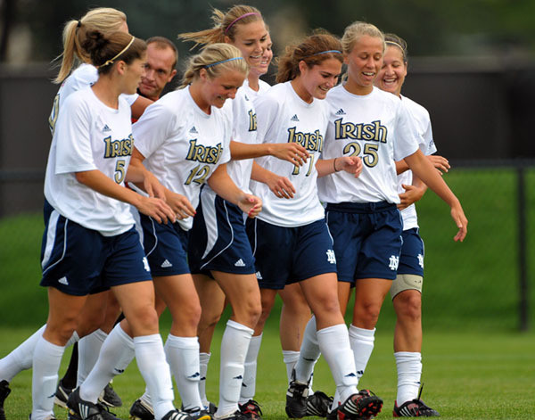 Sophomore midfielder Courtney Barg (#17) and junior defender Julie Scheidler (#25) each scored their first goal of the season, as #14/13 Notre Dame shut out Northwestern, 2-0, on Sunday afternoon at Alumni Stadium.