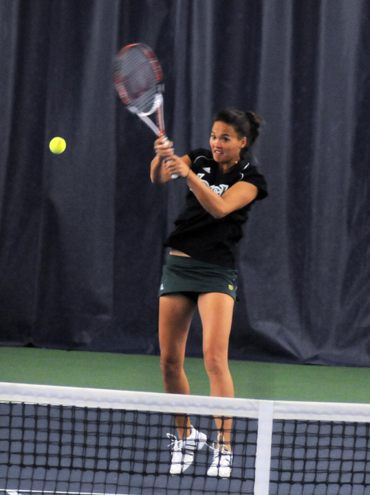 Kristy Frilling (pictured) and Kali Krisik advanced to the NCAA Doubles quarter finals with a three-set victory over TCU's Kayla Duncan and Katariina Tuchimaa, 2-6, 6-1, 6-1.