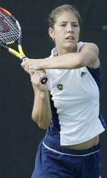 Junior Lauren Connelly improved to 12-2 this season in winning for the seventh consecutive time in the Eck Tennis Pavilion.