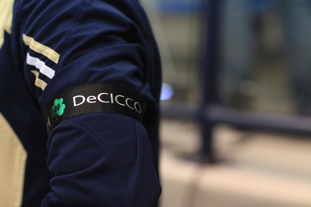 Notre Dame's fencers all sported a commemorative Coach DeCicco armband at today's competition. The event, formerly known as the Notre Dame Duals, was renamed earlier this year in memory of the legendary Irish coach.