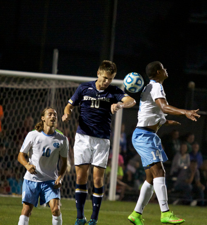 Brandon Aubrey tallied the lone goal in Notre Dame's 1-0 win at Syracuse on Sept 13. It was the first goal of his career and the only score Syracuse has allowed this season.