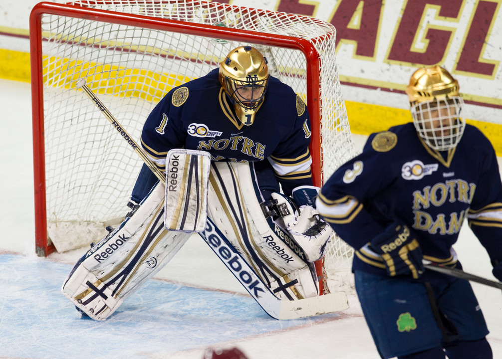 Senior goaltender Steven Summerhays was the Notre Dame Monogram Club's team most valuable player for the 2013=14 hockey season.
