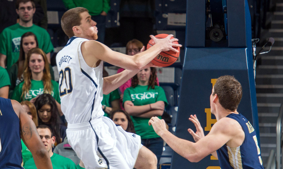 Irish forward Austin Burgett takes a shot in the first half. (Matt Cashore-USA TODAY Sports)