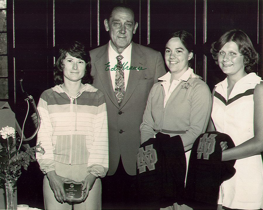 Jane Lammers and Mary Shukis Behler are awarded the first-ever monograms for women's tennis.