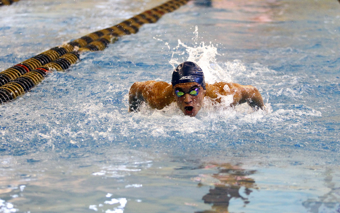 Justin Plaschka won the 100 fly Saturday night.