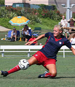Carrie Dew - shown in action earlier this year while training with the U.S. Under-20 National Team - has made a quick transition back to the college game, as one of the nation's top center backs.