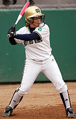 Senior Sara Schoonaert paced the Irish offensive effort against Kansas on Saturday, March 4, going three for three with a double, RBI and run scored.