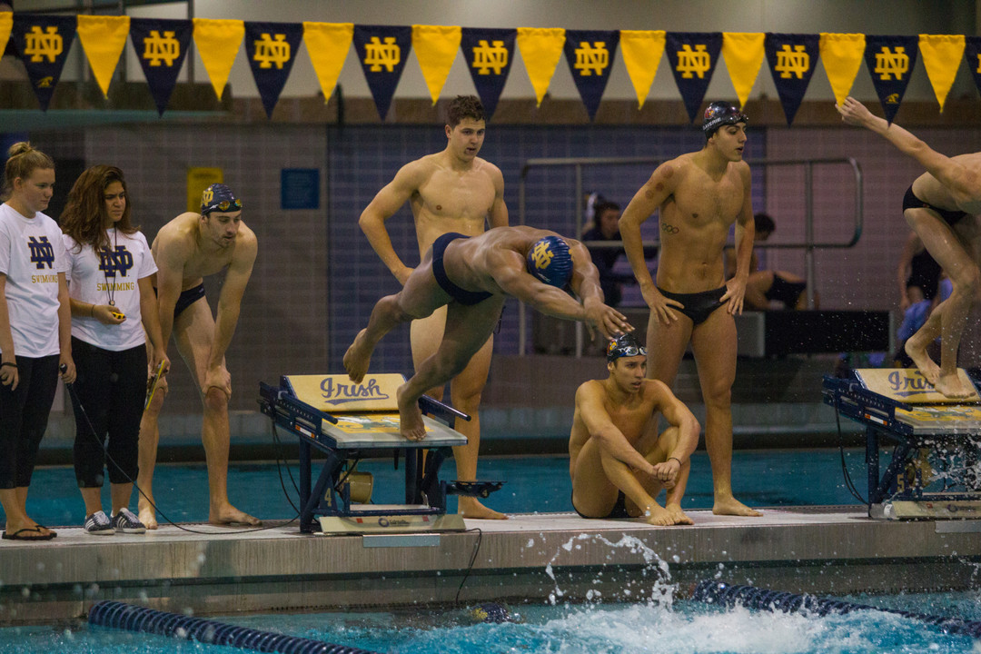 Tabahn Afrik swam a 19.98 leg in Notre Dame's winning 200 freestyle relay team.