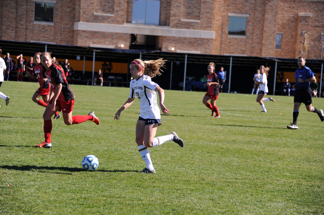 Junior forward Kaleigh Olmsted provided the heroics for the Irish last season against Valparaiso in the first round of the NCAA Championship. Her goal in the 89th minute lifted the Irish to a 1-0 victory to advance to the second round.