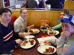 At the Little Chef restaurant, (clockwise from bottom left) diving coach Caiming Xie, Meghan Perry-Eaton, Tara Hyer, and Chris Kane.